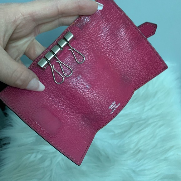 Authentic Hermes Bearn pink soft leather 4-ring key pouch key case key holder - Picture 10 of 17